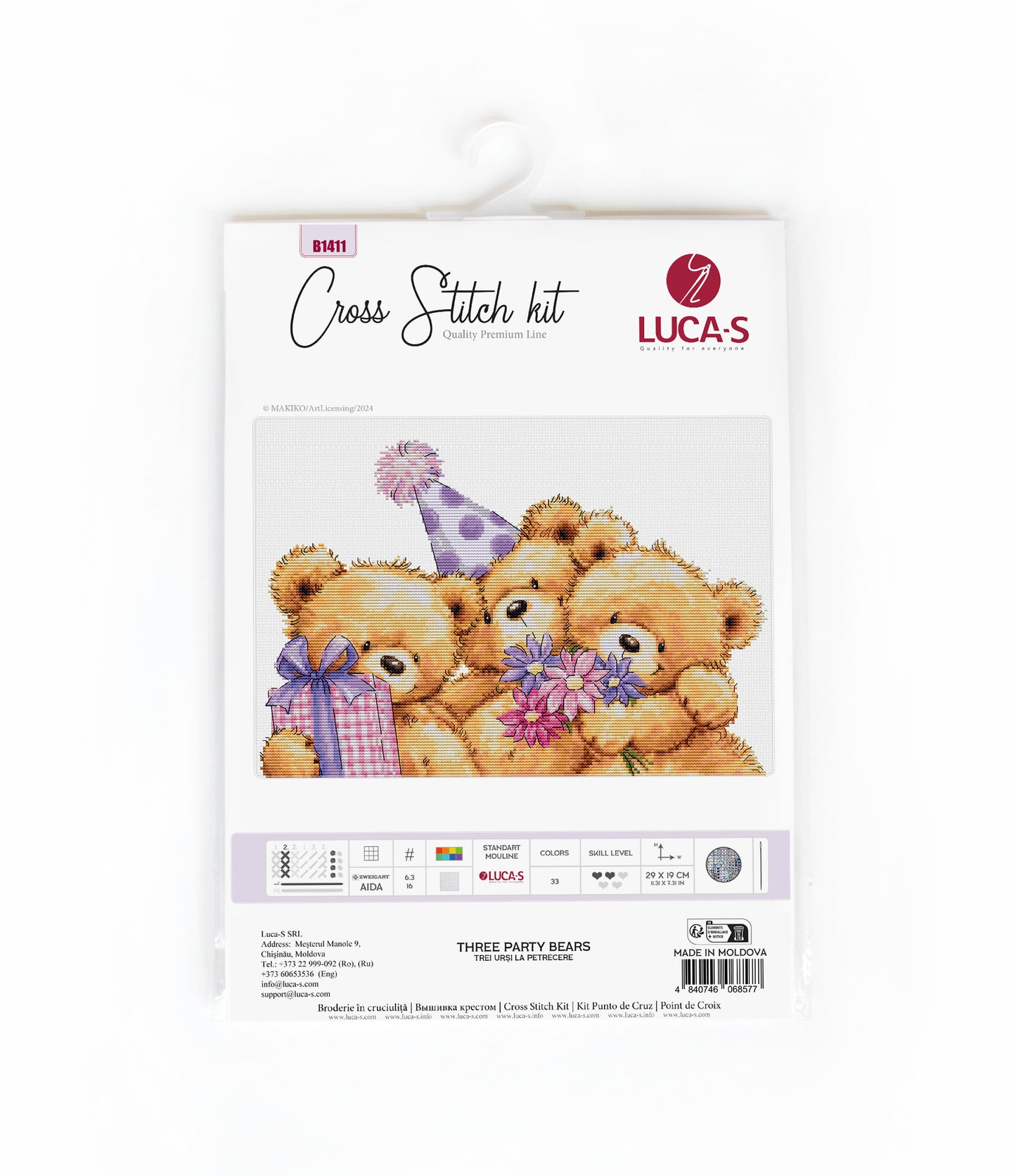 Cross Stitch Kit Luca-S - Three Party Bears, B1411