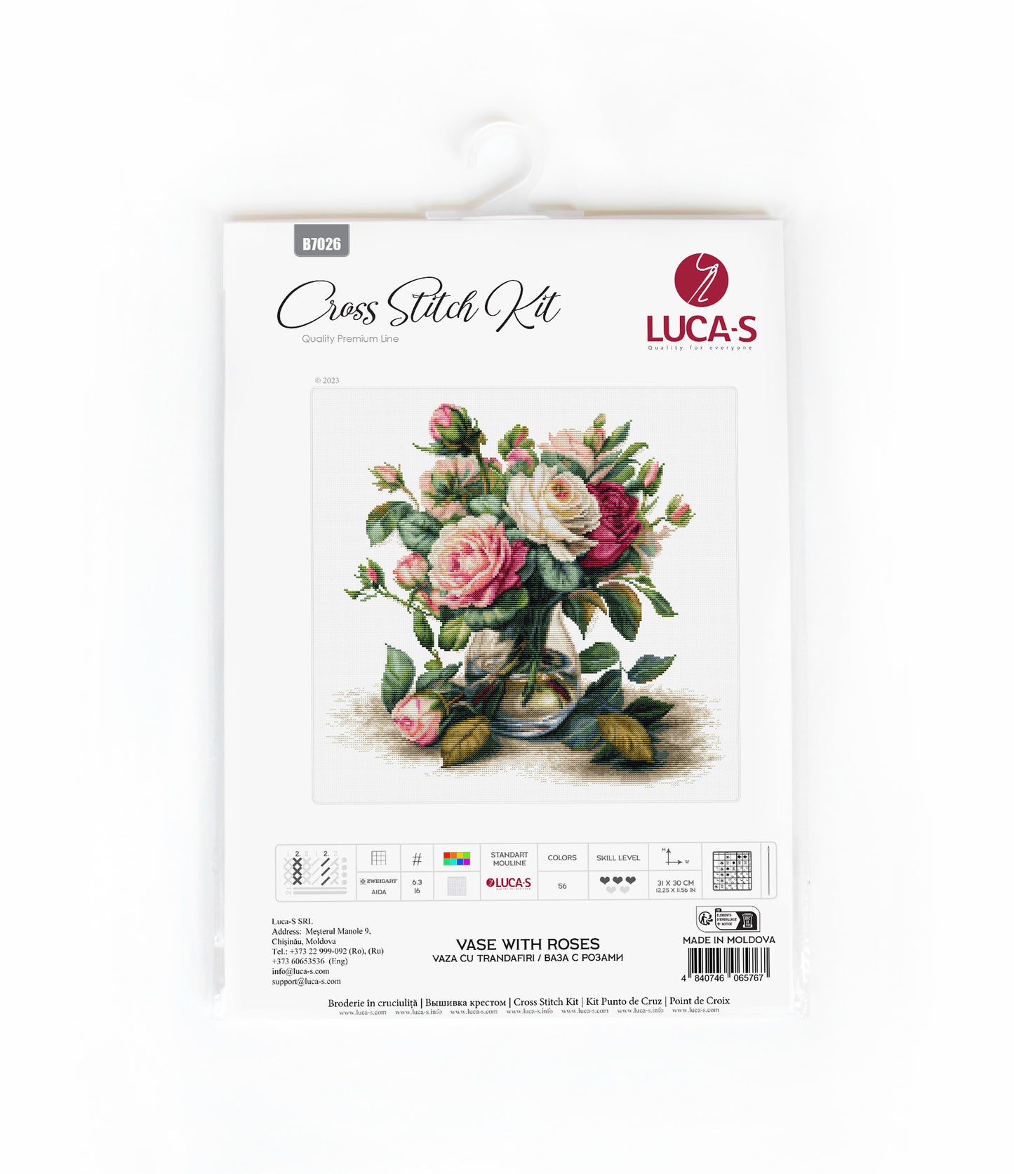 Cross Stitch Kit Luca-S - Vase with Roses, B7026