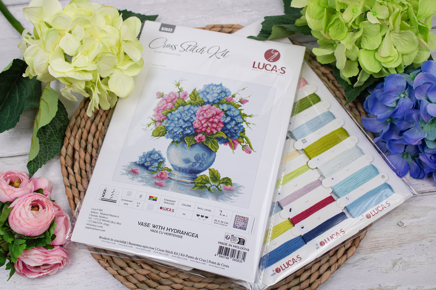 Cross Stitch Kit Luca-S -Vase with Hydrangea, B7033