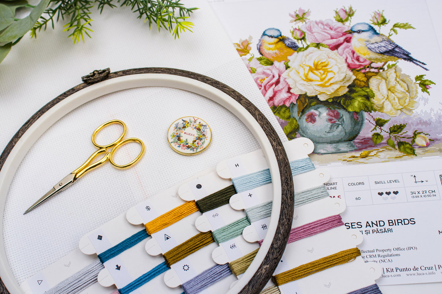 Cross Stitch Kit Luca-S - Vase with Roses and Birds, B7038