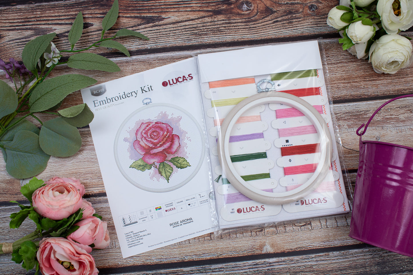 Cross Stitch Kit with Hoop Included Luca-S - Rose Aroma, BC105