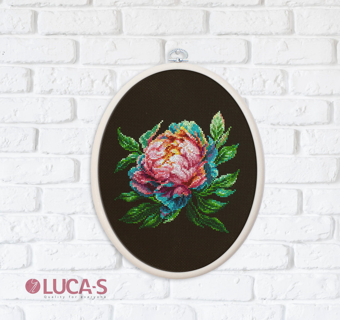 Набор для вышивки крестом с пяльцами Luca-S - BC203 ''Abalone Pearl'' Peony
