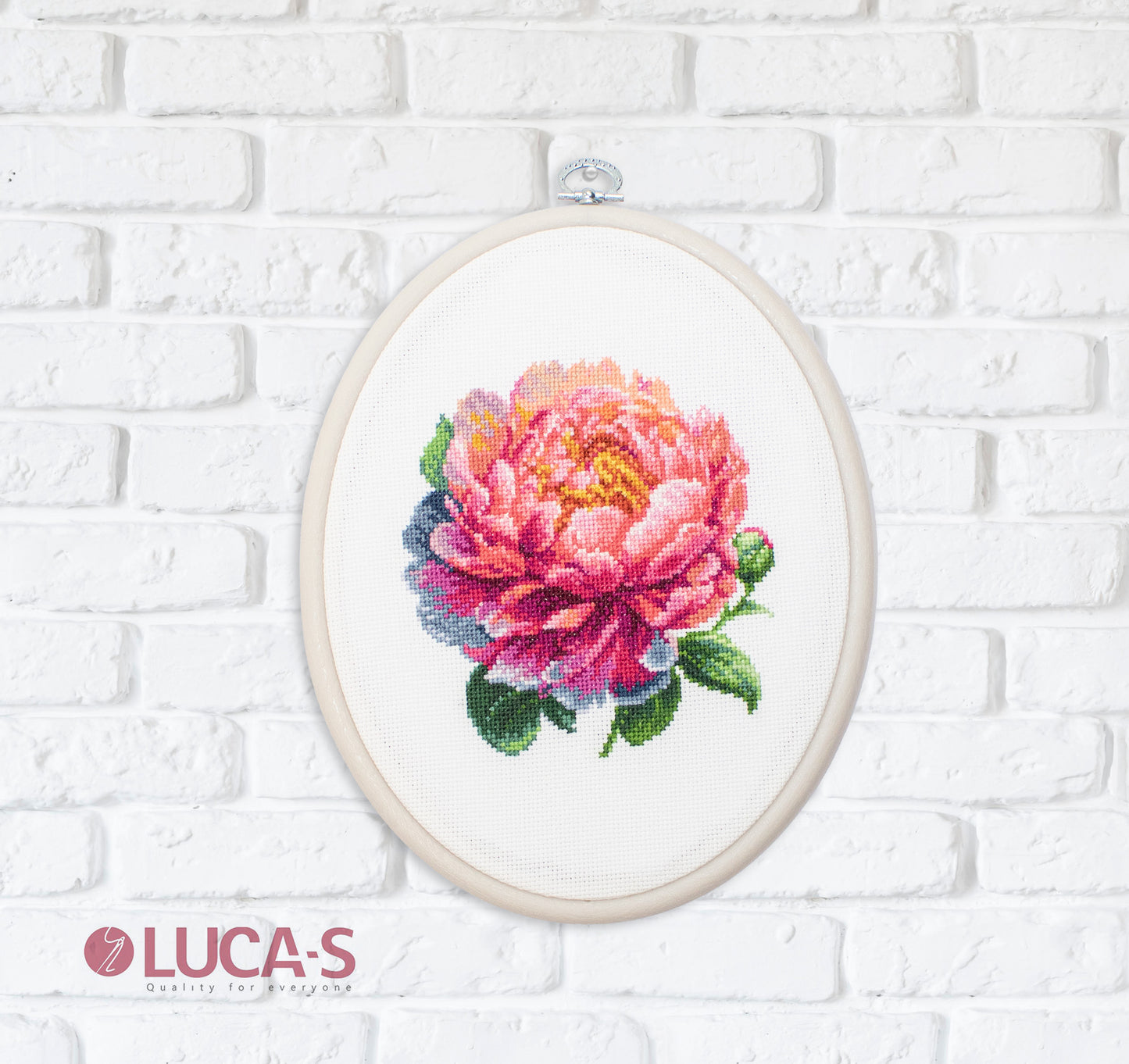 Набор для вышивки крестом с пяльцами Luca-S - BC205 ''Coral Charm'' Peony