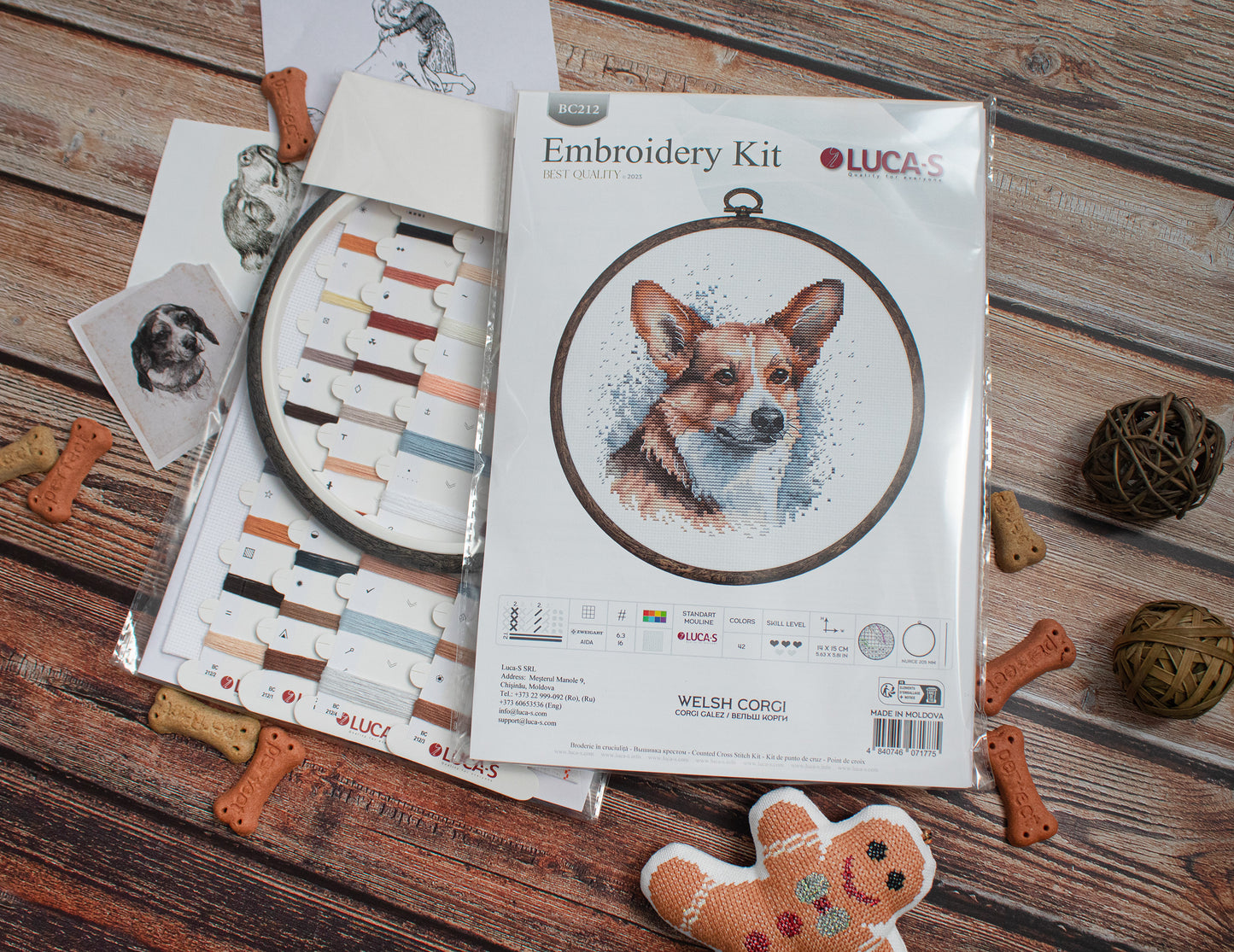 Cross Stitch Kit with Hoop Included Luca-S - Welsh Corgi, BC212
