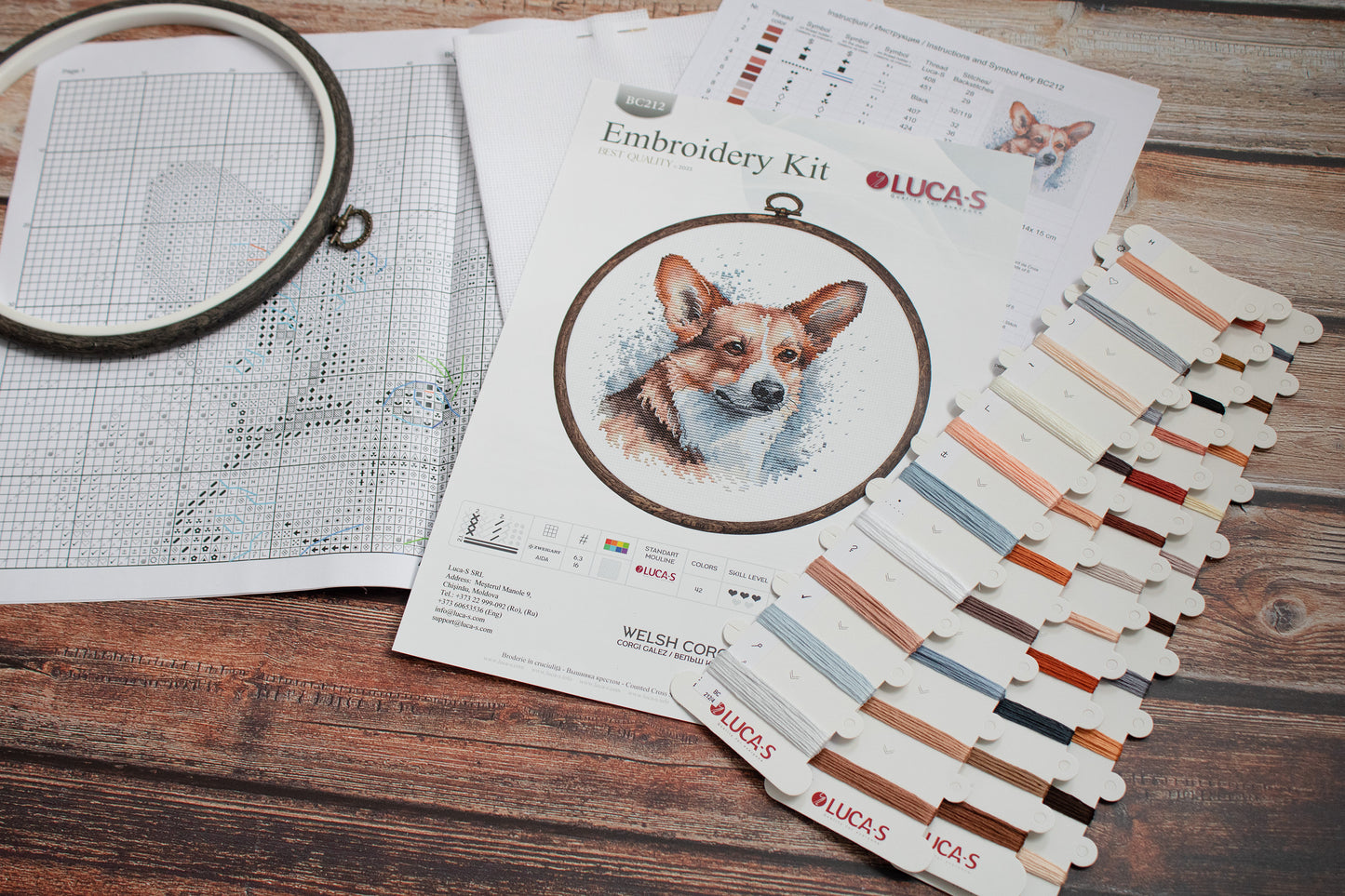 Cross Stitch Kit with Hoop Included Luca-S - Welsh Corgi, BC212