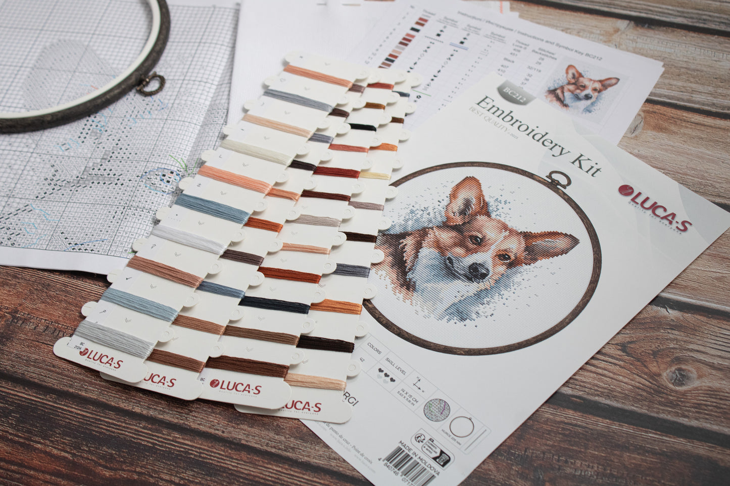 Cross Stitch Kit with Hoop Included Luca-S - Welsh Corgi, BC212