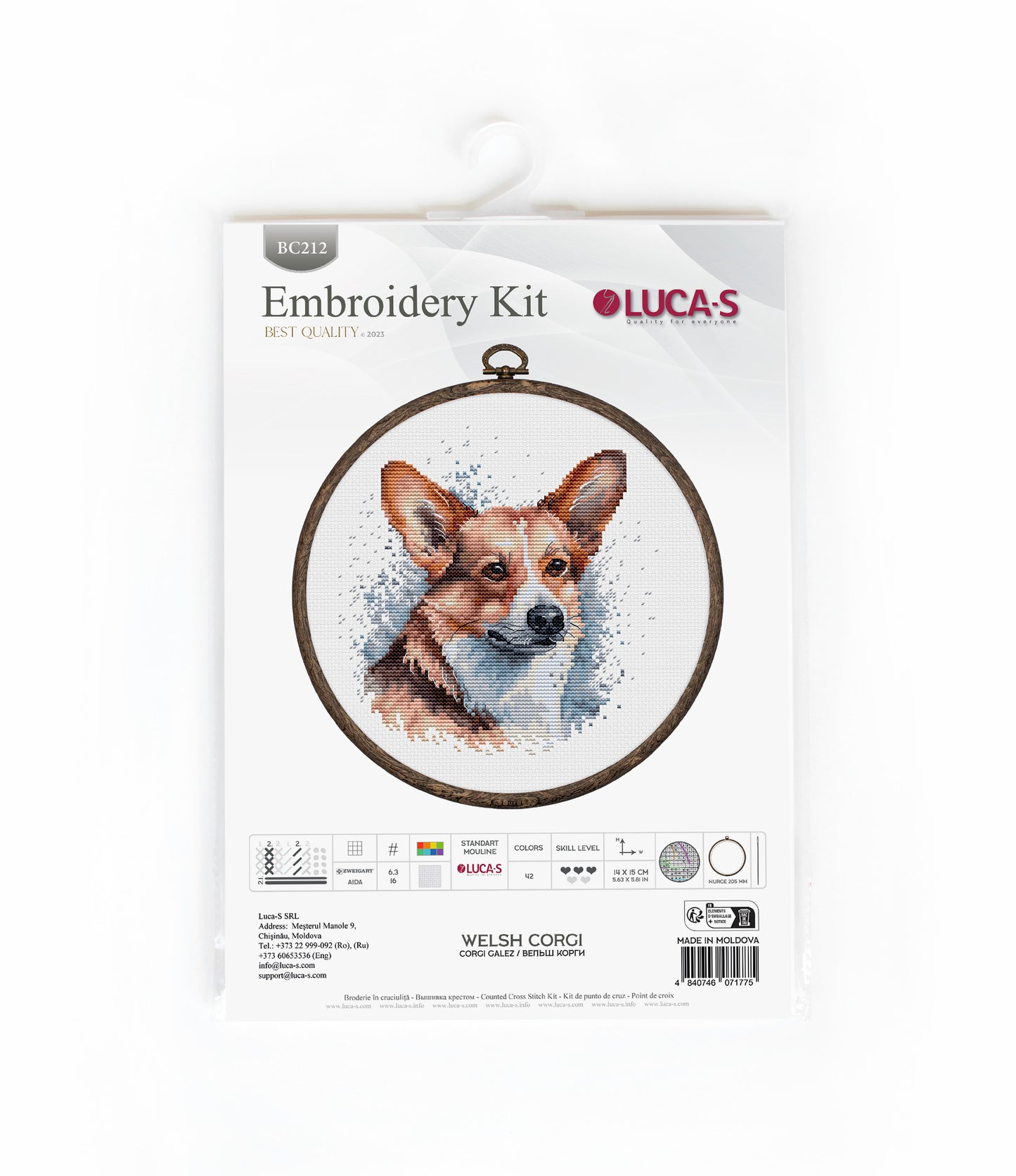 Cross Stitch Kit with Hoop Included Luca-S - Welsh Corgi, BC212