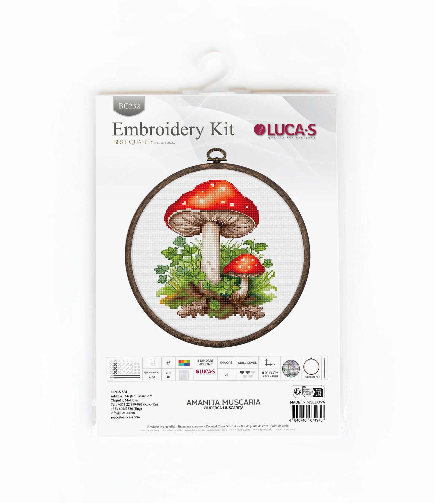 Cross Stitch Kit with Hoop Included Luca-S - Amanita Muscaria, BC232