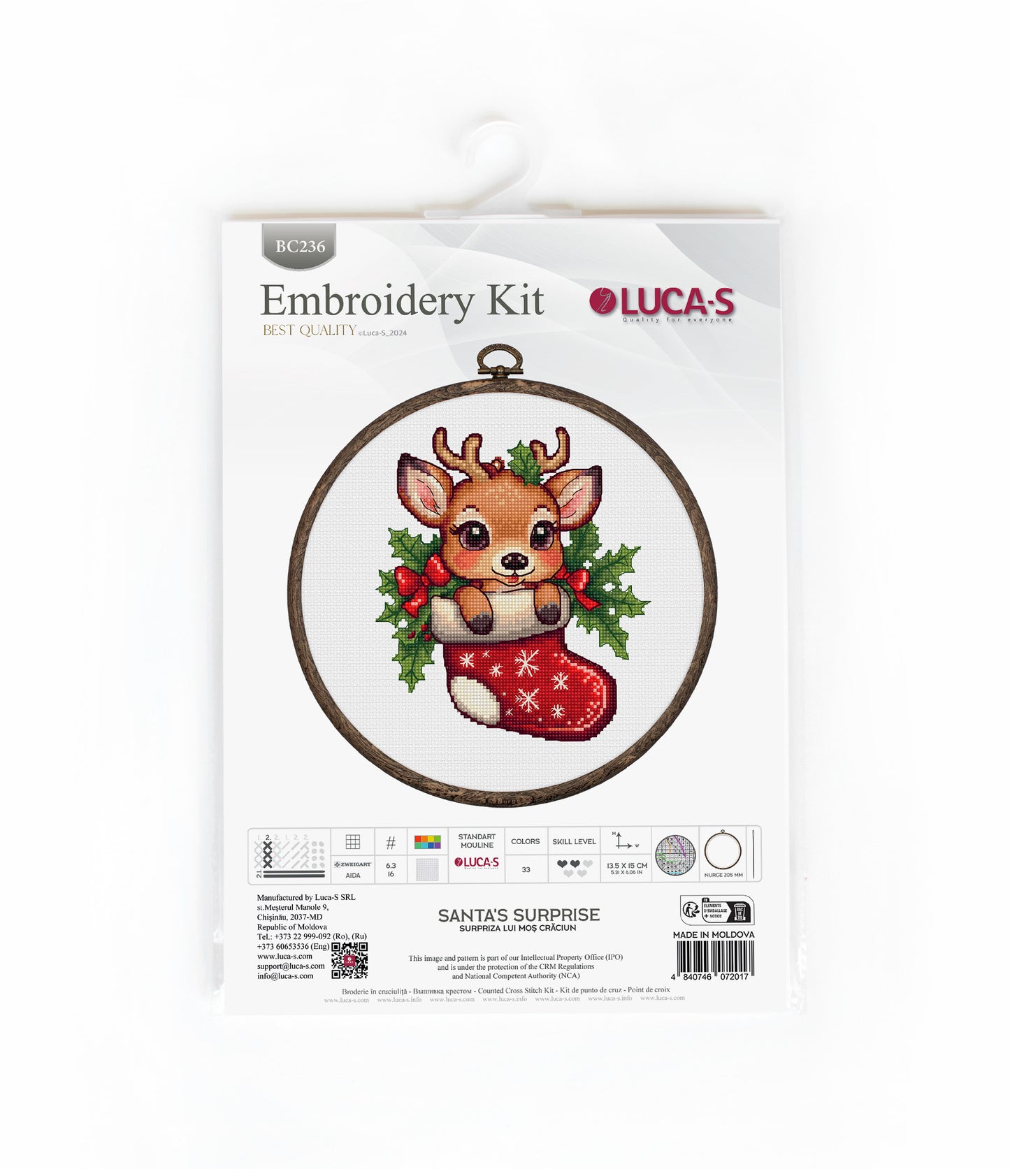 Cross Stitch Kit with Hoop Included Luca-S - Santa's Surprise, BC236
