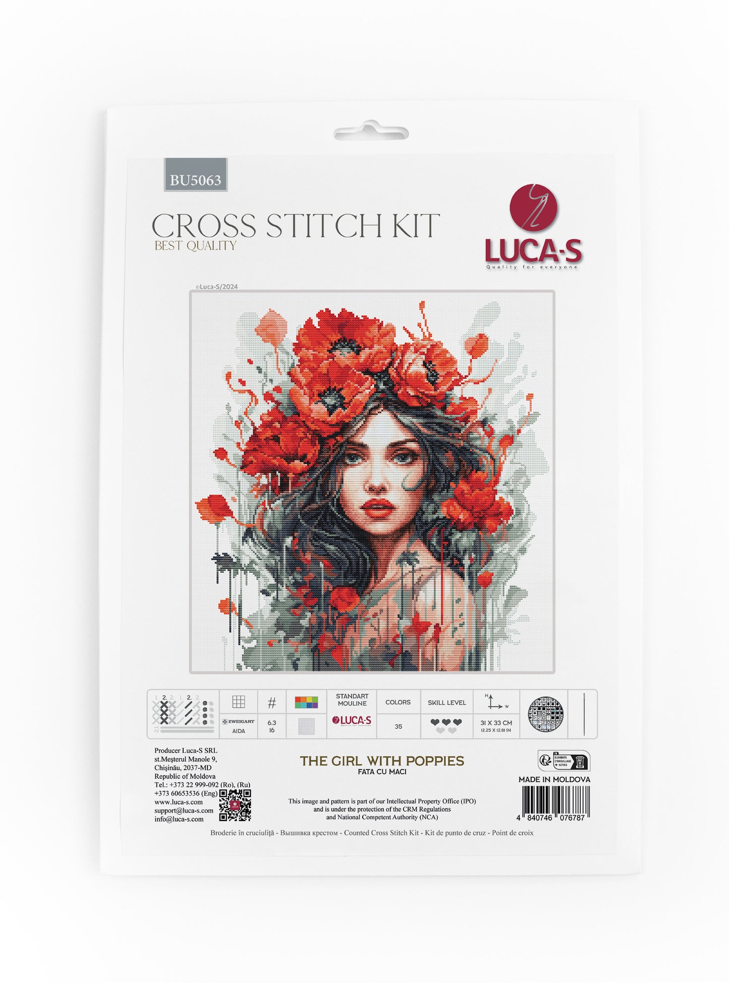 Cross Stitch Kit Luca-S - The Girl With Poppies , BU5063