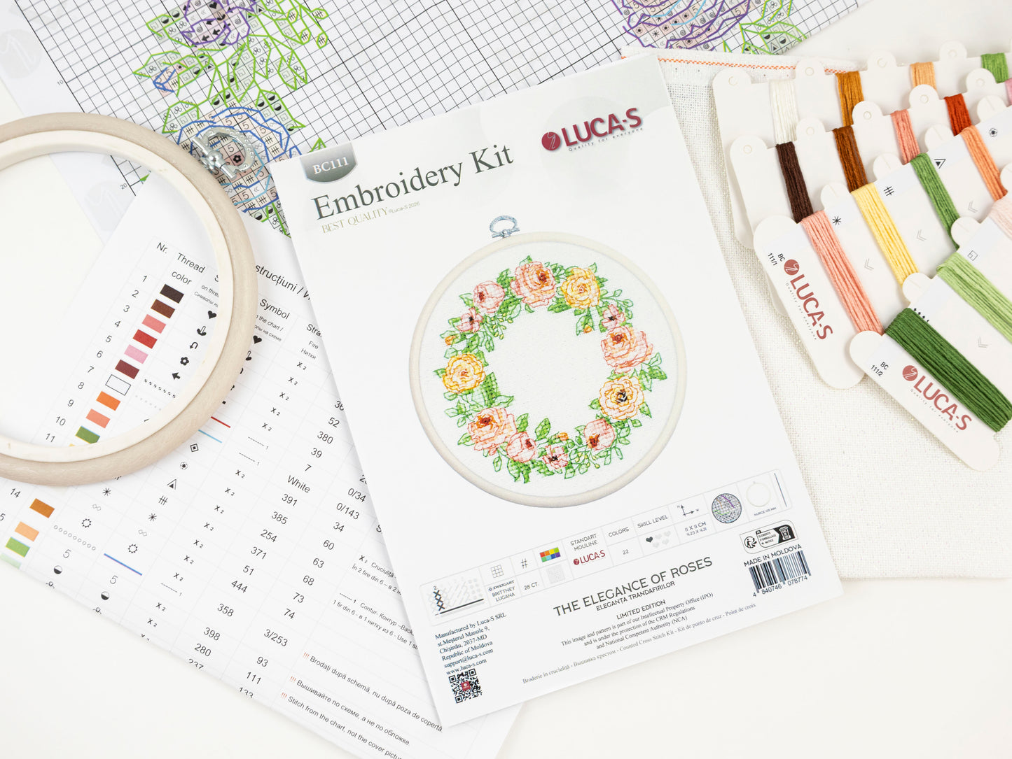 Cross Stitch Kit with Hoop Included Luca-S - The Elegance of Roses, BC111