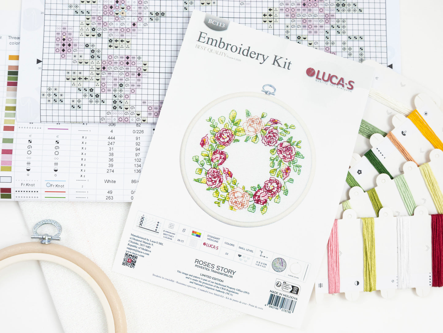 Cross Stitch Kit with Hoop Included Luca-S - Roses Story, BC113