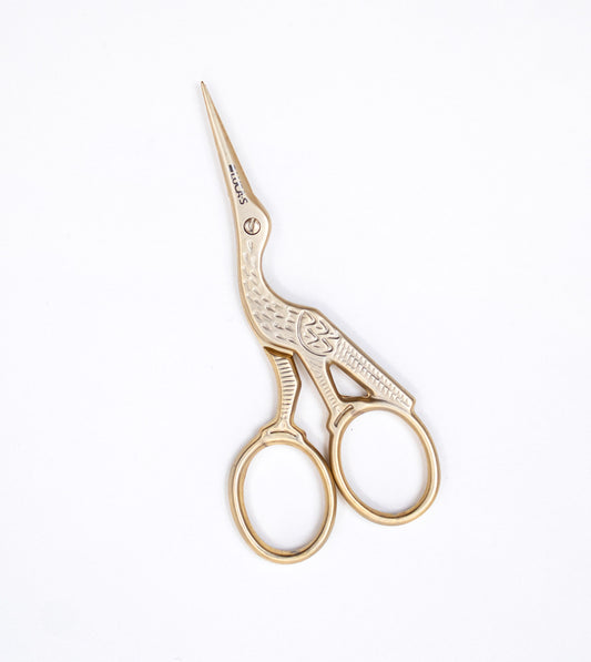 Embroidery Scissors Luca-S - STORK SCISSORS SANDBLASTED GOLD HANDLES 3 ½ "
