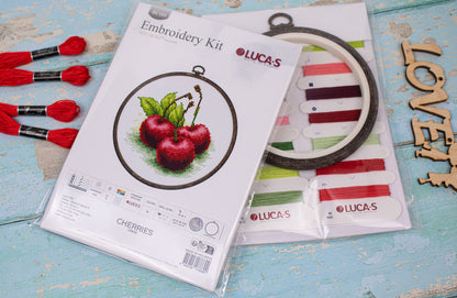 Cross Stitch Kit with Hoop Included Luca-S - Cherries, BC103