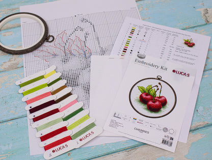 Cross Stitch Kit with Hoop Included Luca-S - Cherries, BC103