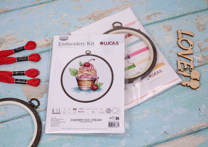 Cross Stitch Kit with Hoop Included Luca-S - Cherry Ice Cream, BC104