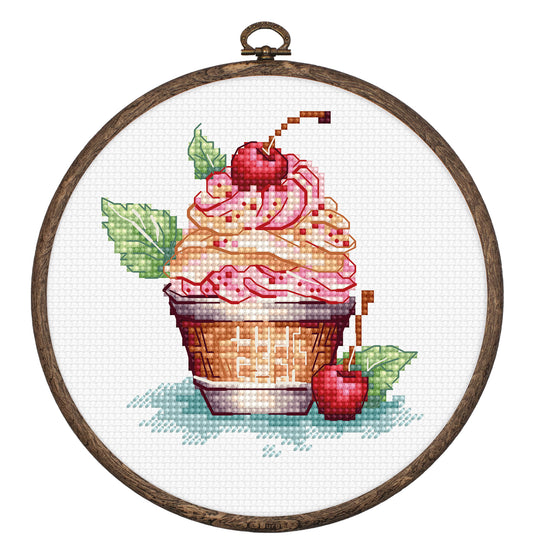 Cross Stitch Kit with Hoop Included Luca-S - Cherry Ice Cream, BC104