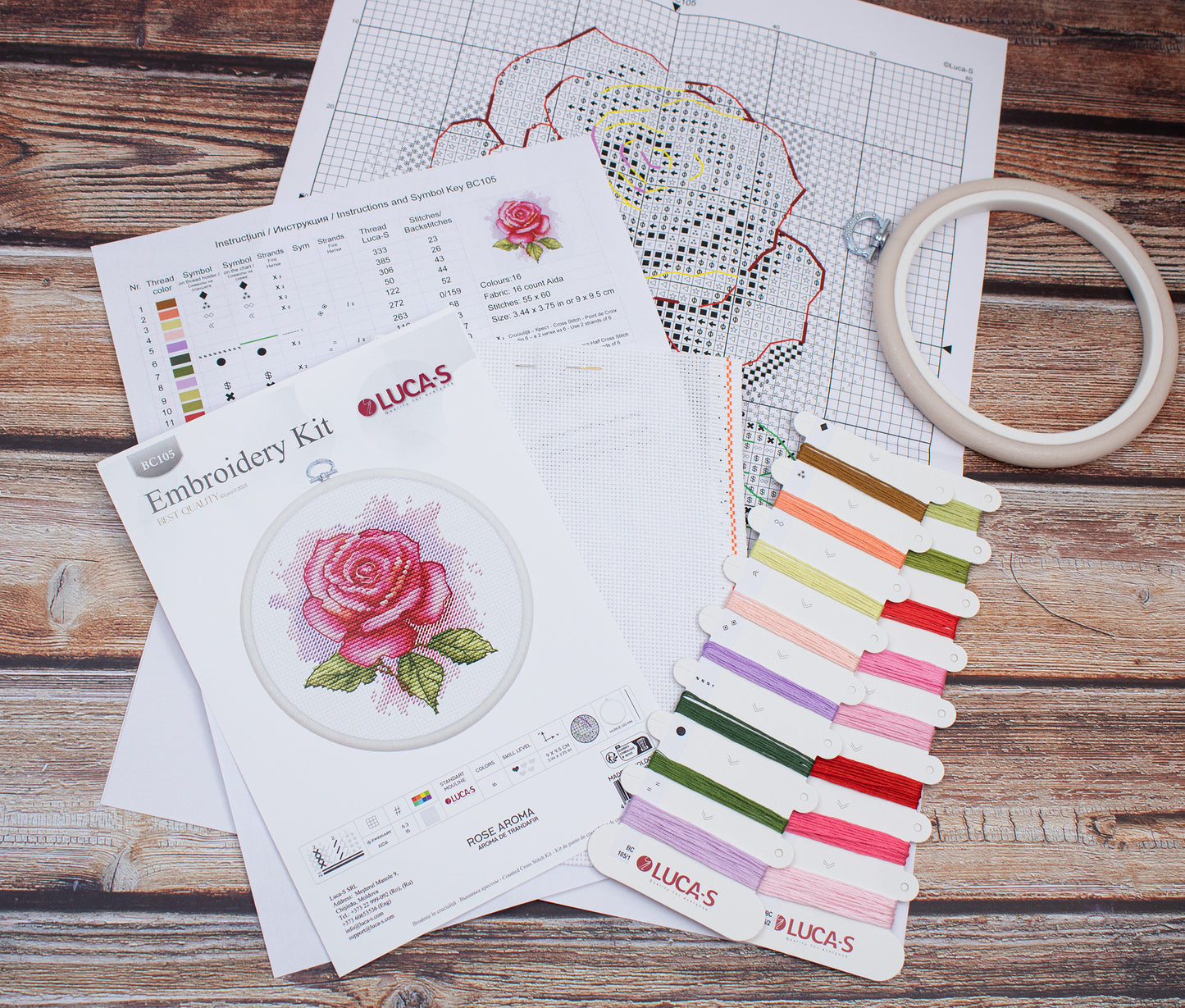 Cross Stitch Kit with Hoop Included Luca-S - Rose Aroma, BC105
