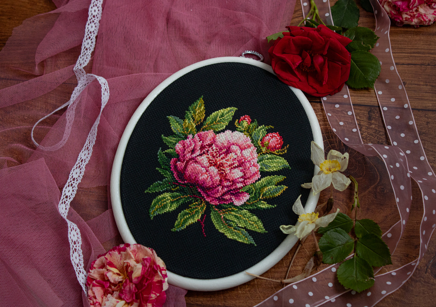 Cross Stitch Kit with Hoop Included Luca-S - ’’Peter Brand’’ Peony, BC204