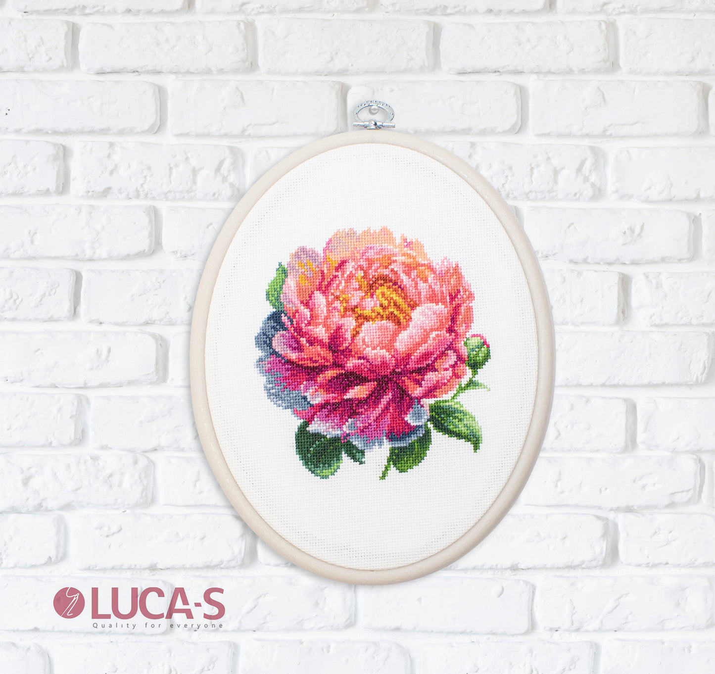 Cross Stitch Kit with Hoop Included Luca-S - ’’Coral Charm’’ Peony, BC205