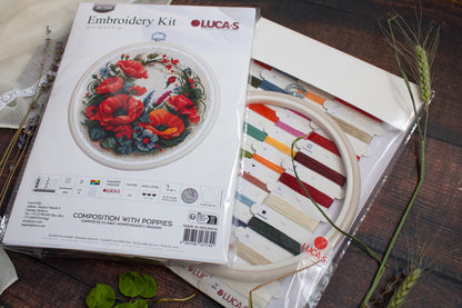 Cross Stitch Kit with Hoop Included Luca-S - Composition With Poppies, BC209
