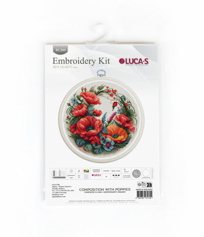 Cross Stitch Kit with Hoop Included Luca-S - Composition With Poppies, BC209