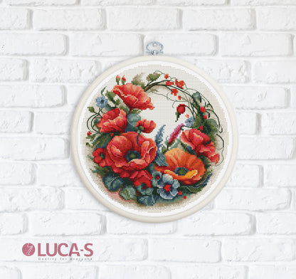 Набор для вышивания крестом с пяльцами Luca-S - Композиция с маками, BC209