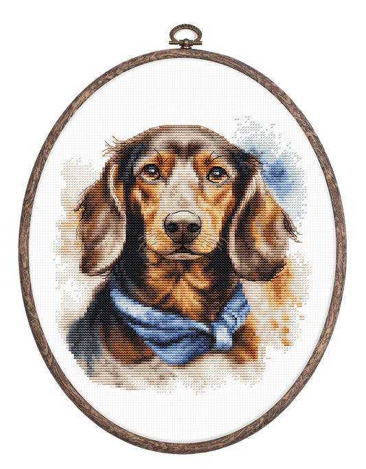 Cross Stitch Kit with Hoop Included Luca-S - The Dachshund, BC222