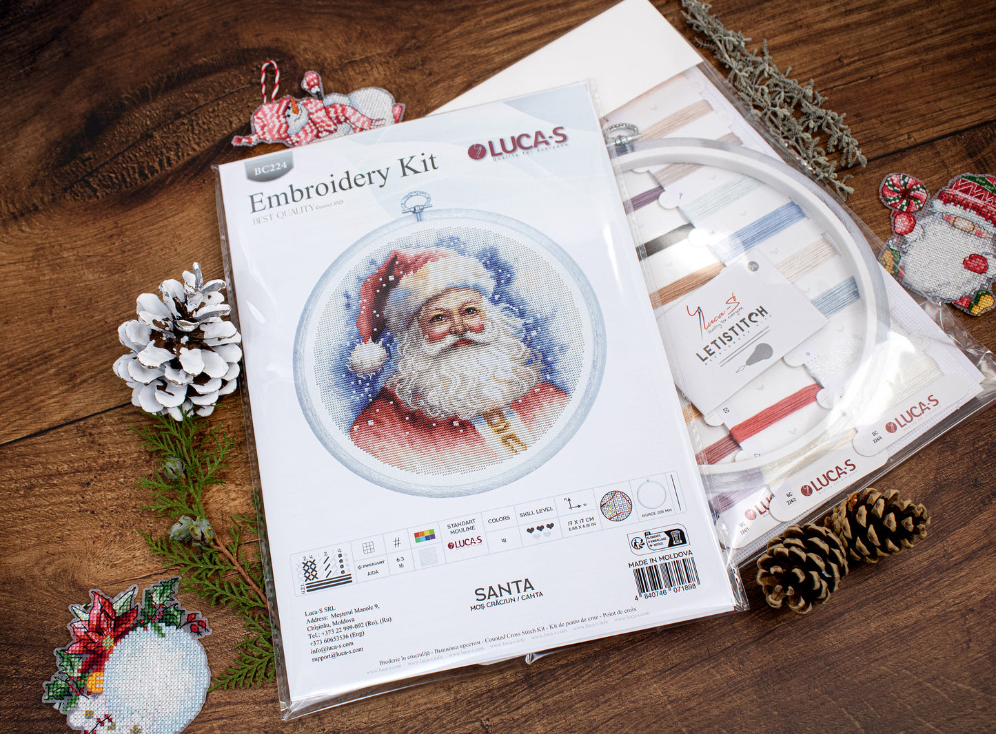 Cross Stitch Kit with Hoop Included Luca-S - Santa, BC224