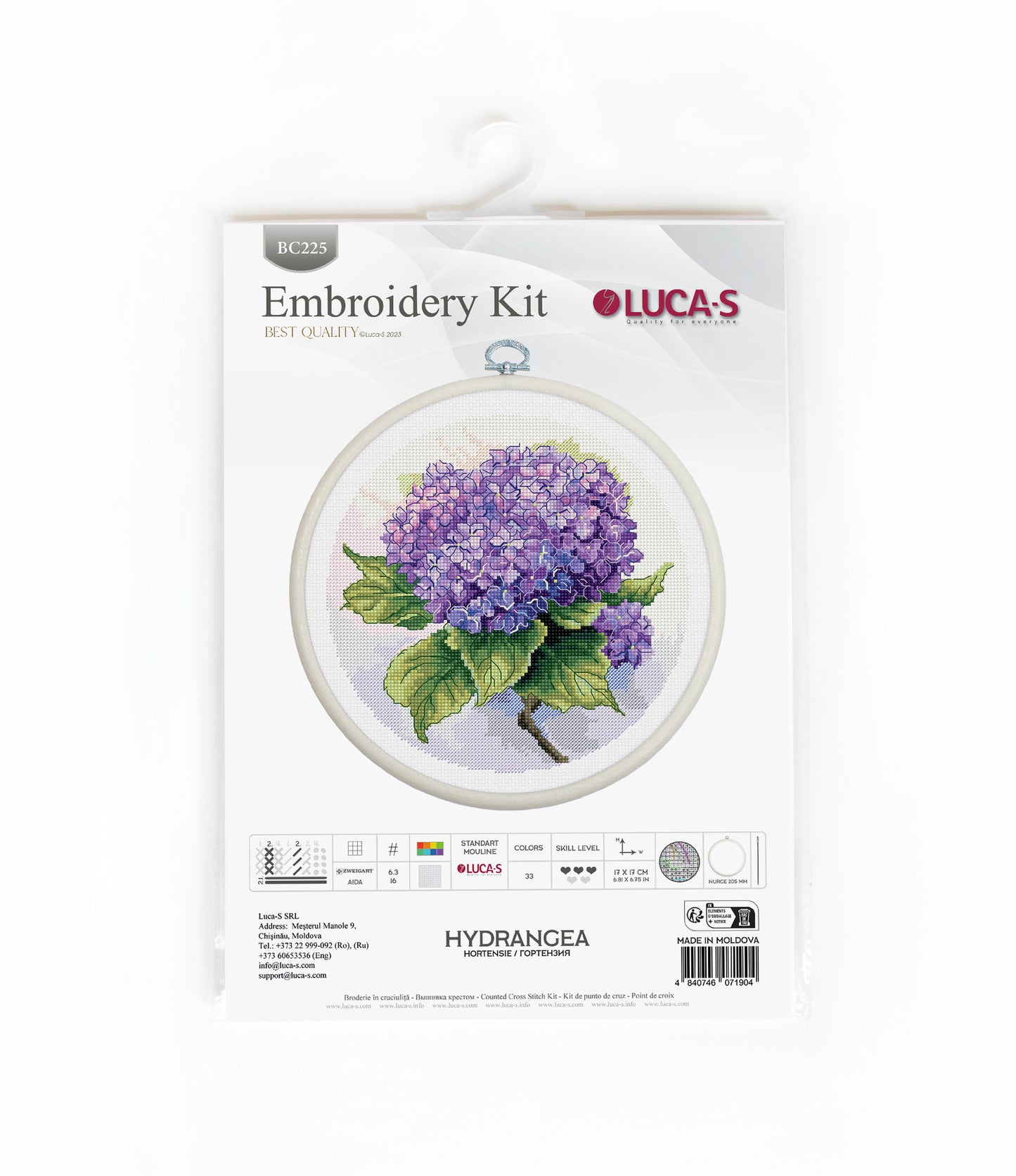 Cross Stitch Kit with Hoop Included Luca-S - Hydrangea, BC225