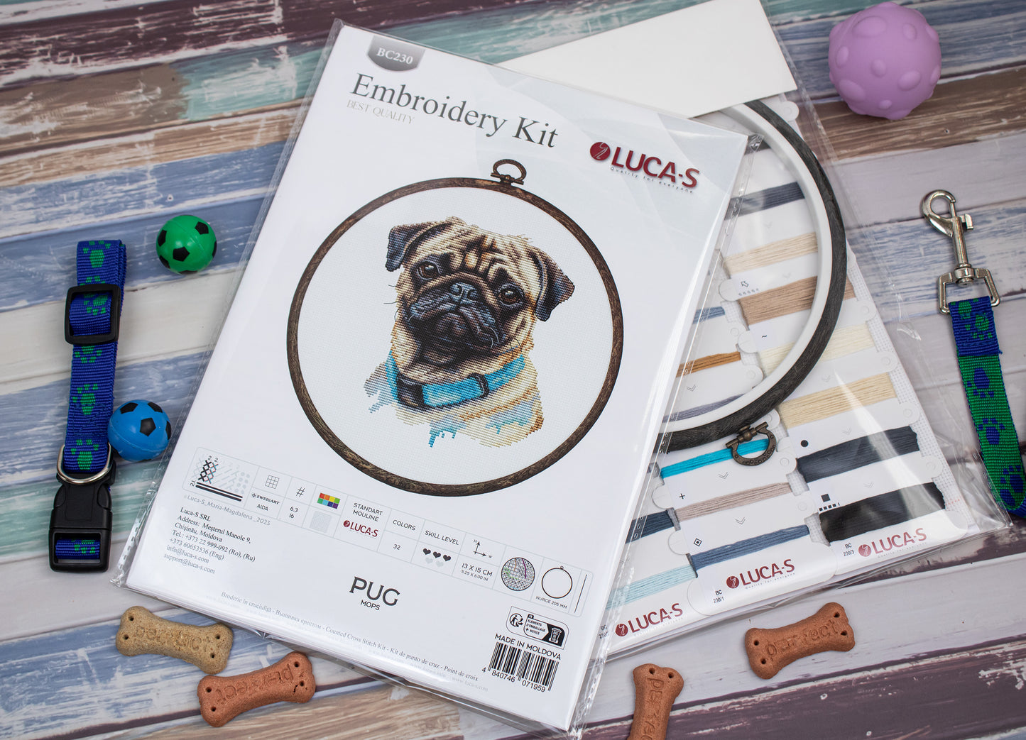 Cross Stitch Kit with Hoop Included Luca-S - Pug, BC230