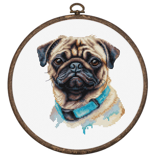 Cross Stitch Kit with Hoop Included Luca-S - Pug, BC230