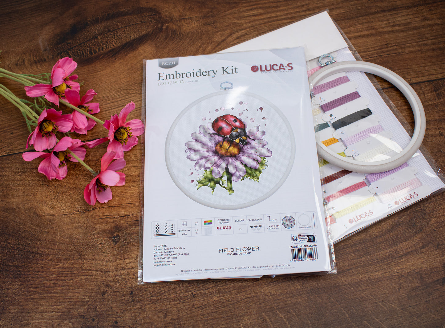 Cross Stitch Kit with Hoop Included Luca-S - Field Flower, BC231