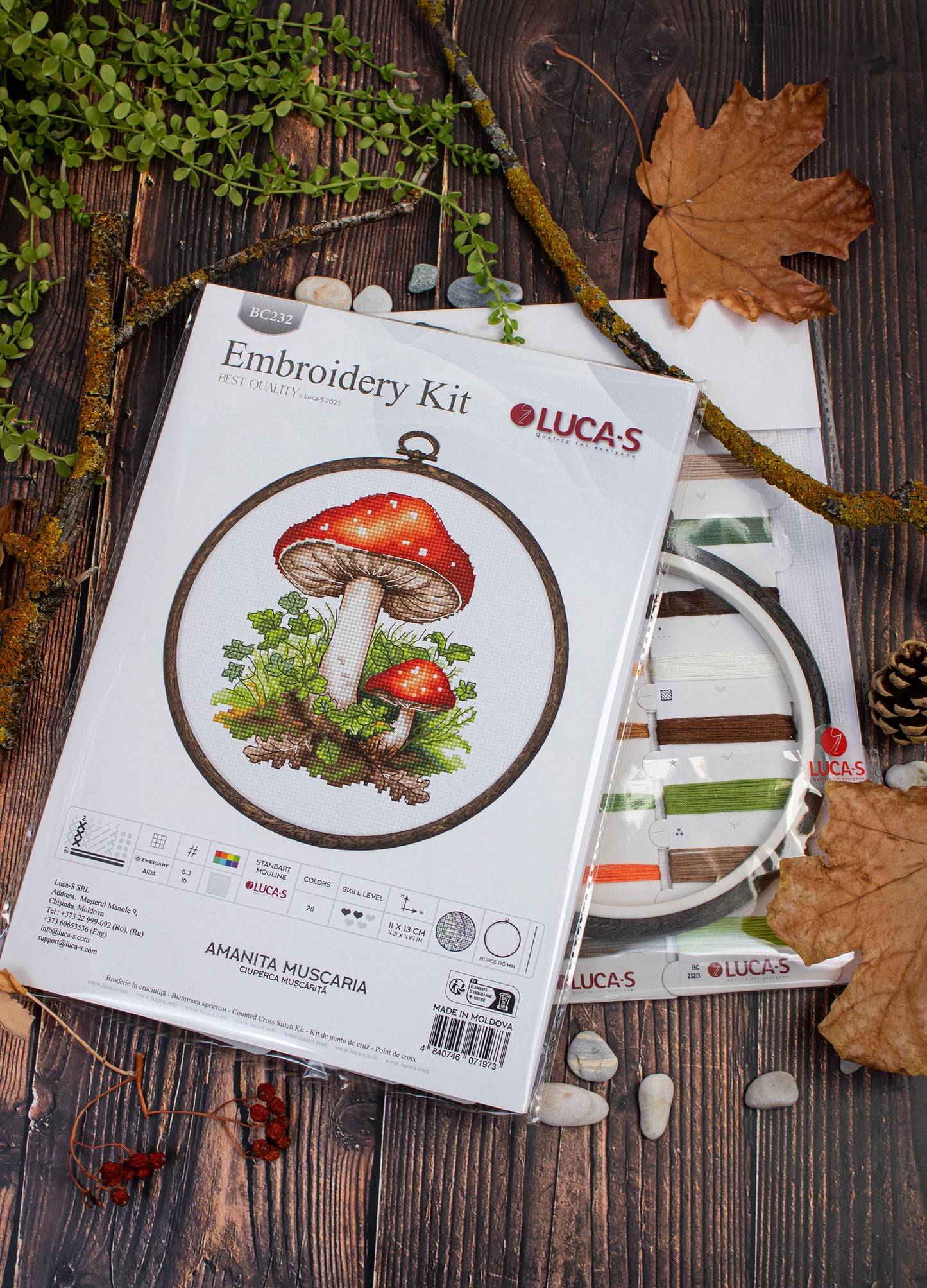 Cross Stitch Kit with Hoop Included Luca-S - Amanita Muscaria, BC232