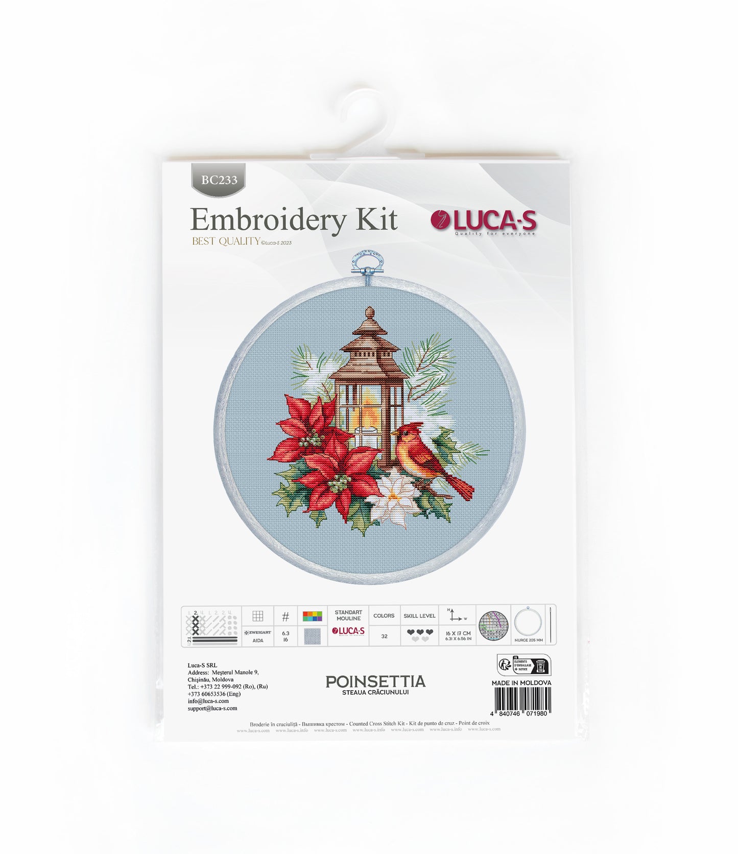 Cross Stitch Kit with Hoop Included Luca-S - Poinsettia, BC233