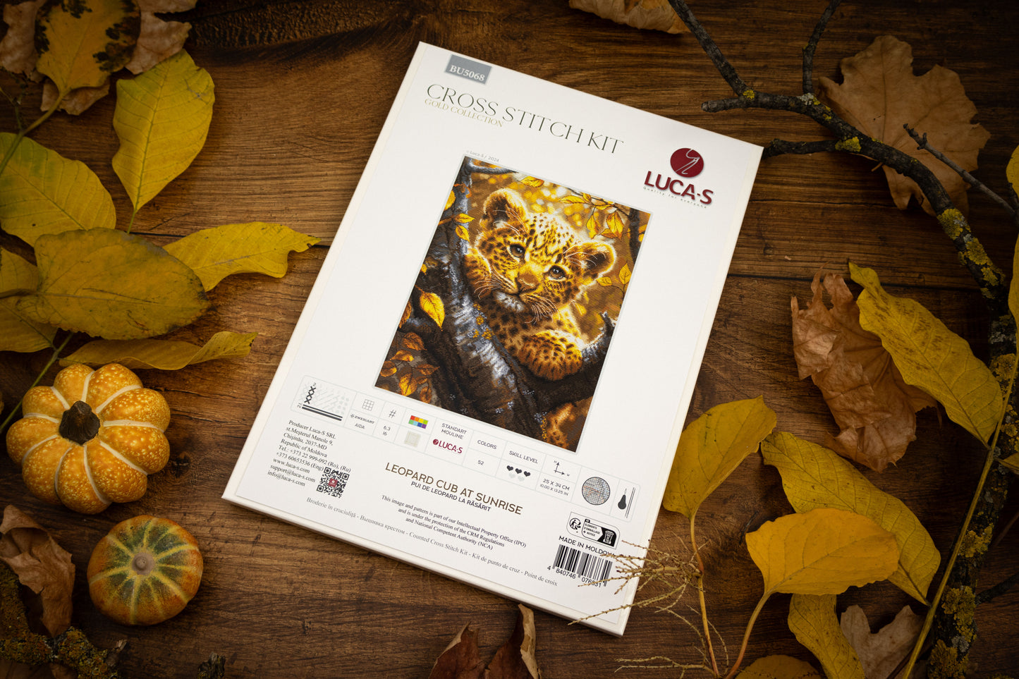 Cross Stitch Kit Luca-S GOLD - Leopard Cub at Sunrise, BU5068