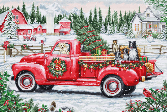 Cross Stitch Kit Luca-S GOLD- Red Christmas Truck, BU5101