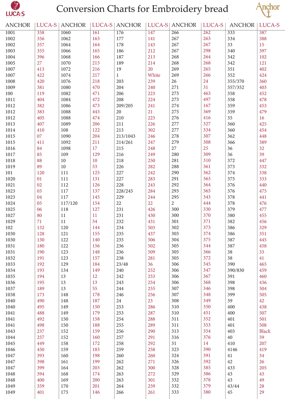 Machine Embroidery Thread Conversion Chart Conversion Chart for Embroidery Brands – Luca-S Wholesale