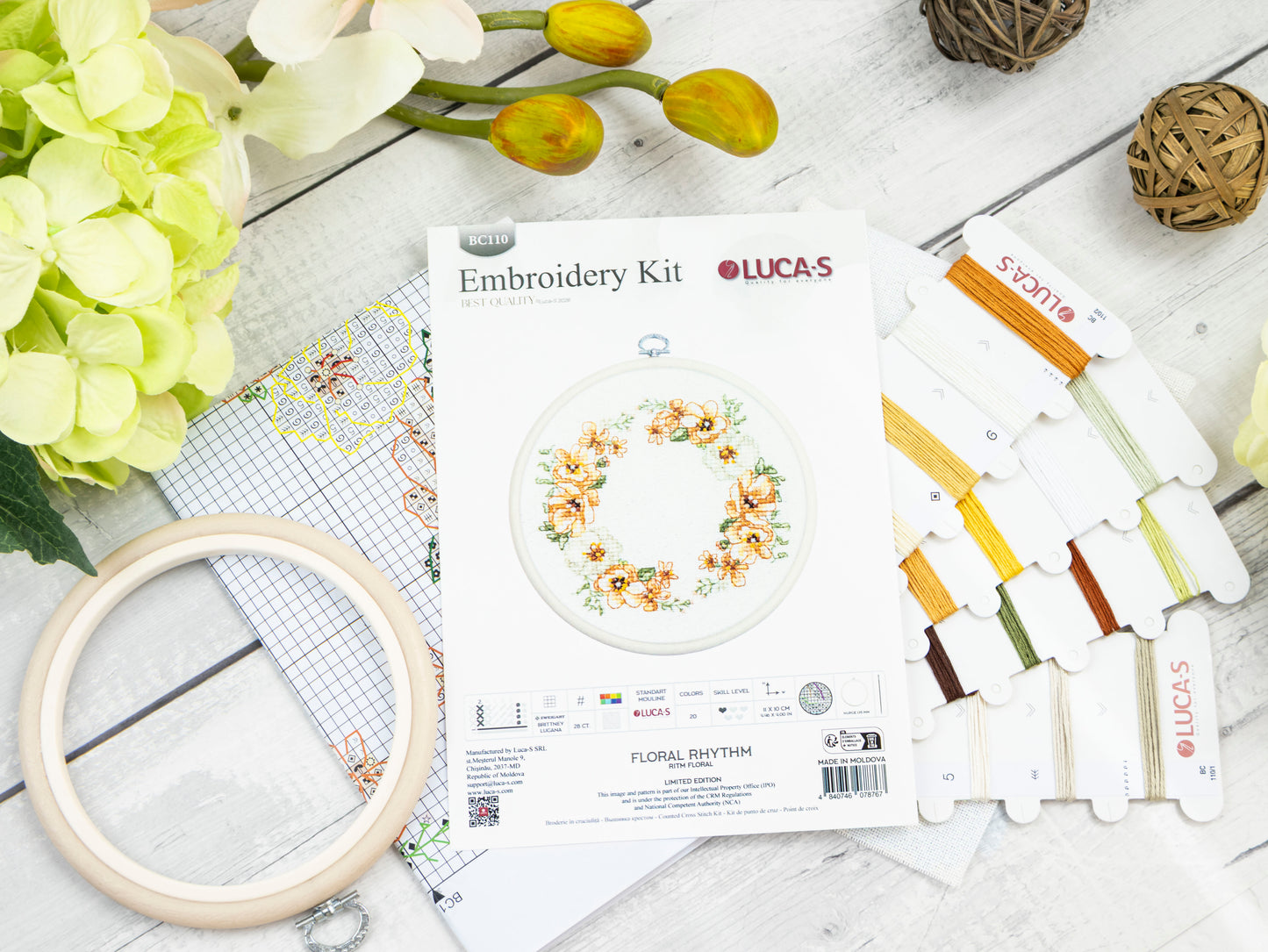 Cross Stitch Kit with Hoop Included Luca-S - Floral Rhythm, BC110