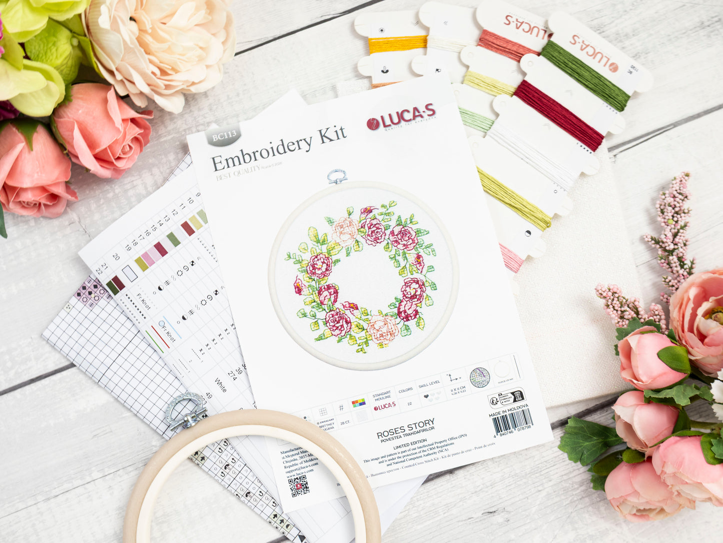 Cross Stitch Kit with Hoop Included Luca-S - Roses Story, BC113