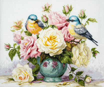 Cross Stitch Kit Luca-S - Vase with Roses and Birds, B7038