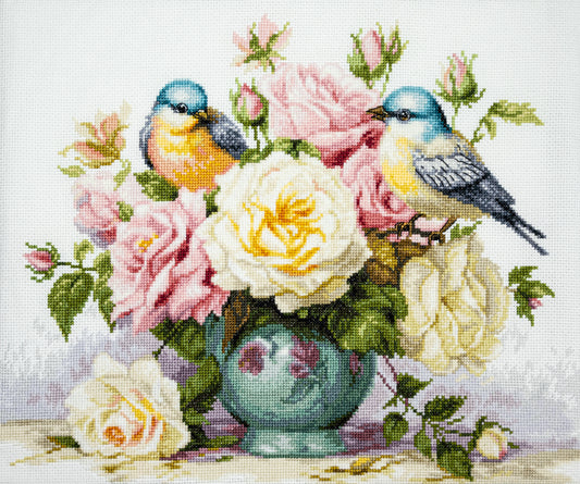 Cross Stitch Kit Luca-S - Vase with Roses and Birds, B7038