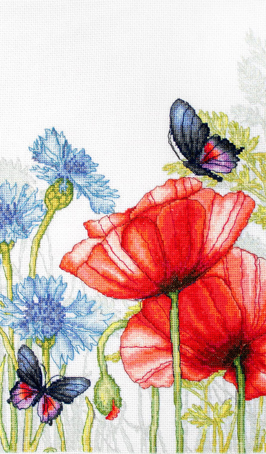 Cross Stitch Kit Luca-S - Poppies and Butterflies, BU4018