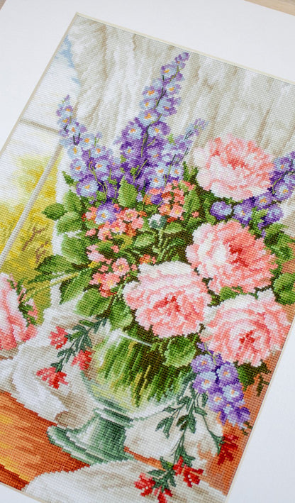 Cross Stitch Kit Luca-S - Roses and Delphiniums, BU4016