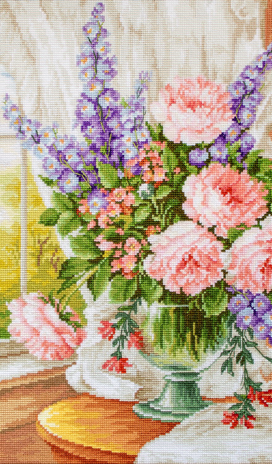 Cross Stitch Kit Luca-S - Roses and Delphiniums, BU4016