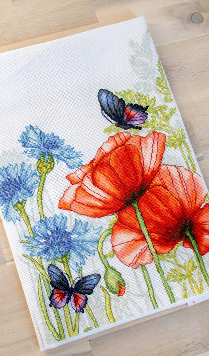 Cross Stitch Kit Luca-S - Poppies and Butterflies, BU4018