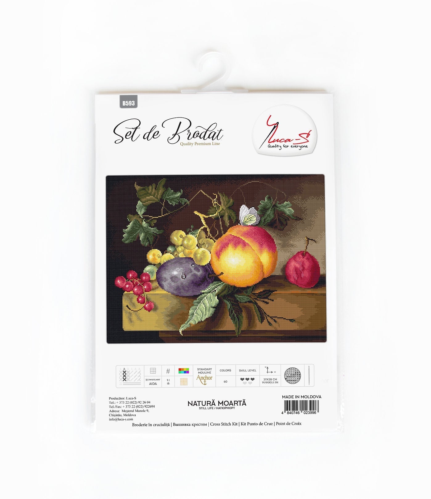 Cross Stitch Kit Luca-S - Still Life with Peach and Grapes, B593