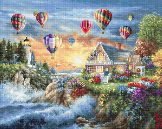 Cross Stitch Kit Luca-S Gold - Balloons over Sunset Cove - HobbyJobby
