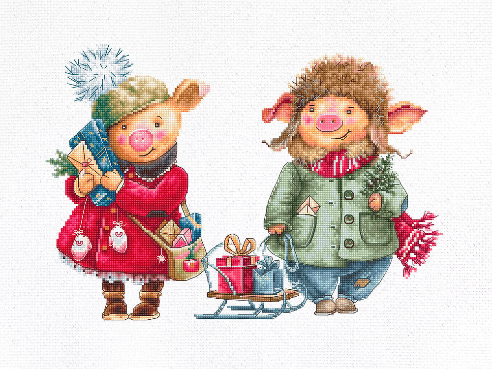 Cross Stitch Kit Luca-S - Christmas Pigs, B1161