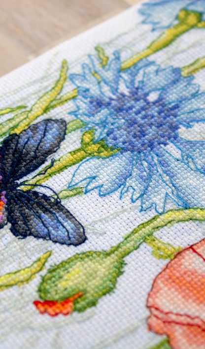 Cross Stitch Kit Luca-S - Poppies and Butterflies, BU4018